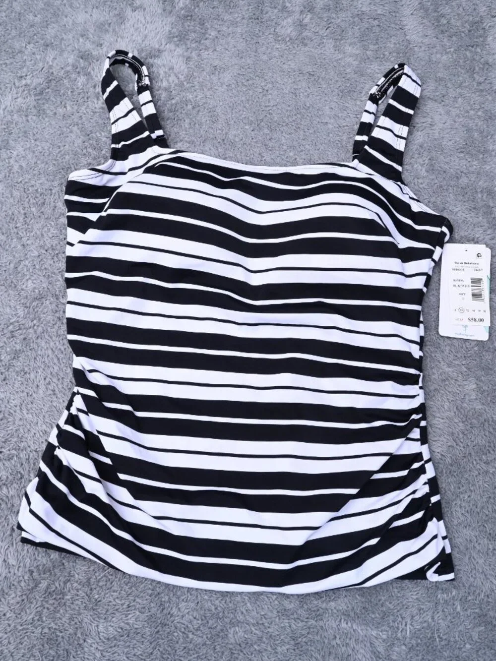 Swim Solutions Women's Swim Stripe Black White Tankini Top Size 10 MSRP $58 - Picture 6 of 14